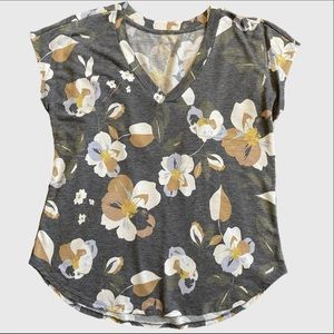 Maurices 24/7 Brand, Size L, Grey shirt with yellow gold and off white floral